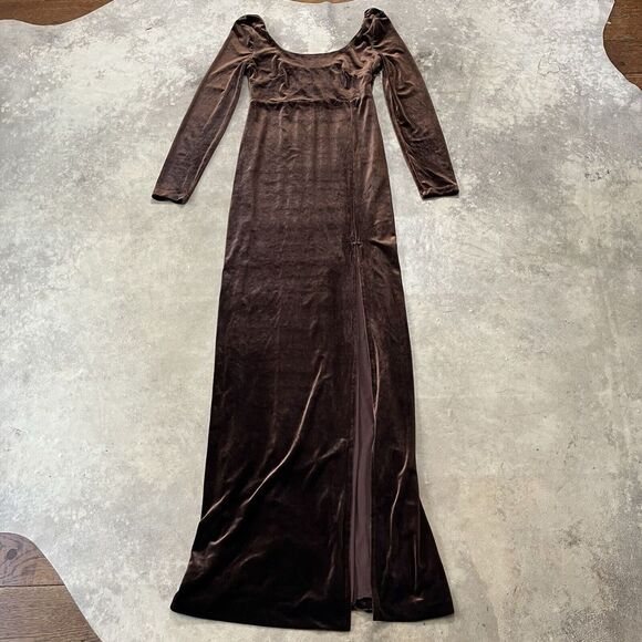 BHLDN Dresses & Skirts - BHLDN Dress Womens Small Brown Bella Long-sleeve Scoop-neck Side-slit‎